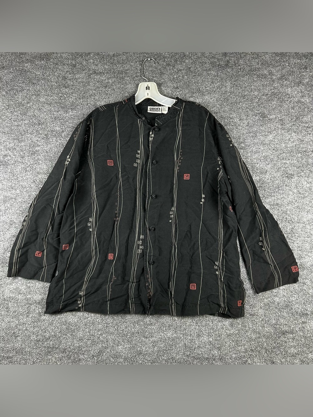 Vintage Chico's Design 100% Silk Mandarin Collar Knot Button Blouse Size 3 (XL)